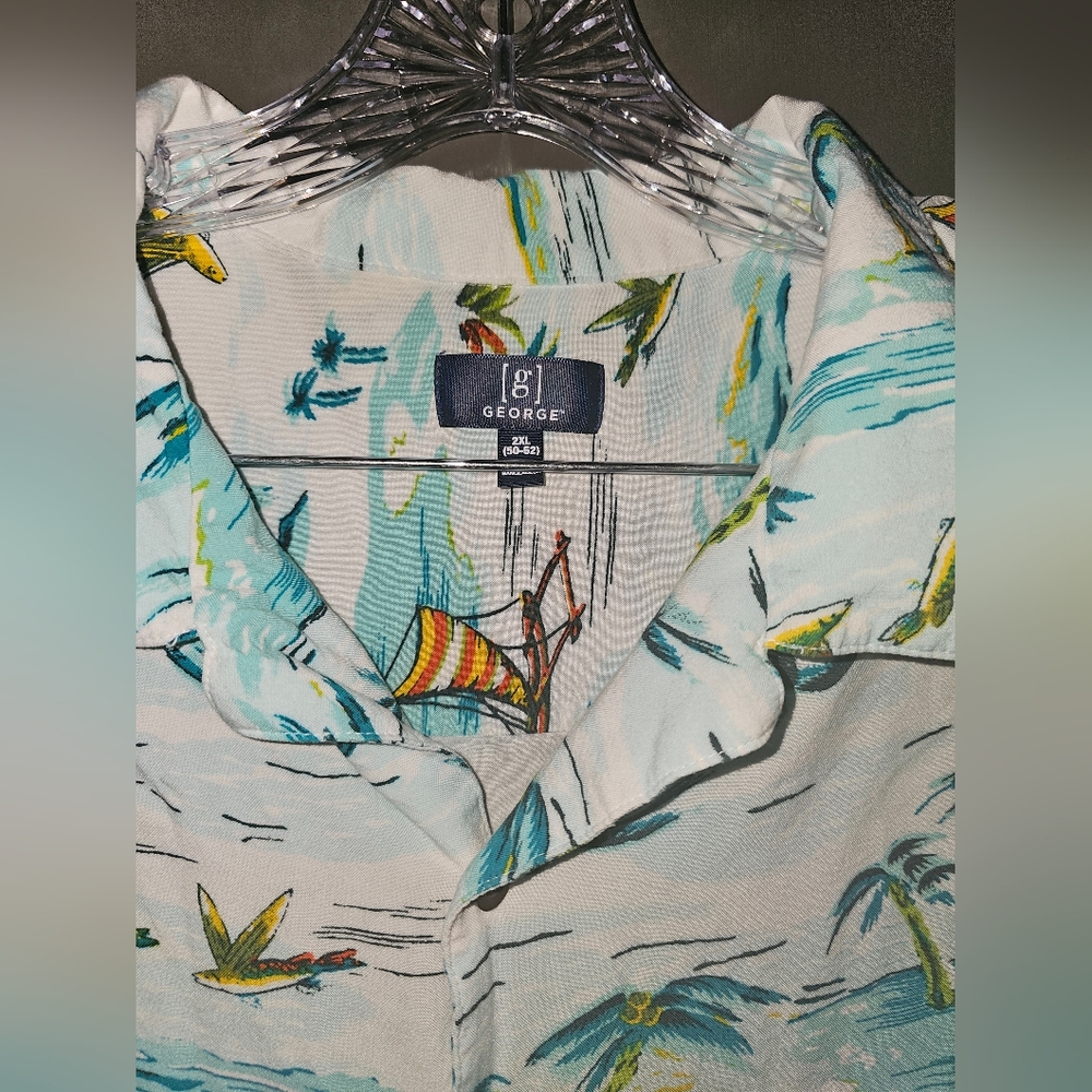 Tropical Print / Flying Fish Button-Up Shirt - Picture 2 of 5